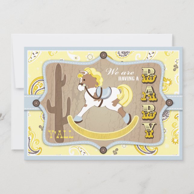 Bandanna Print Rocking Horse Cowboy Baby Shower Invitation (Front)