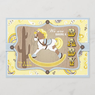 Bandanna Print Rocking Horse Cowboy Baby Shower Invitation