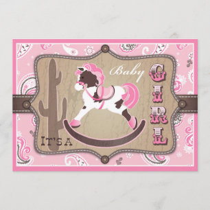Bandanna Print & Rocking Horse Cowgirl Baby Shower Invitation
