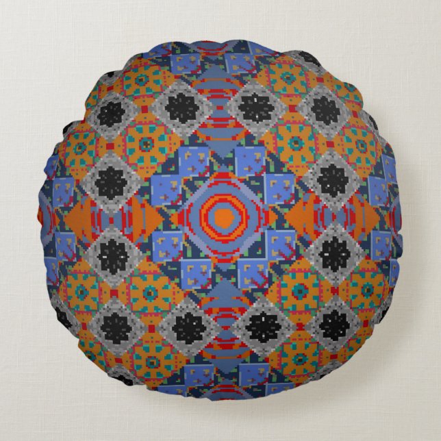 Bandanna shawl, tablecloth fabric design, silk nec round cushion (Front)