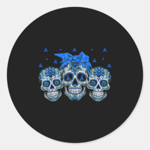 Bandanna Sugar Skull Blue Ribbon Diabetes Awarenes Classic Round Sticker