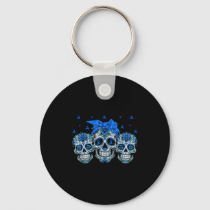 Bandanna Sugar Skull Blue Ribbon Diabetes Awarenes Key Ring
