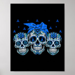 Bandanna Sugar Skull Blue Ribbon Diabetes Awarenes Poster
