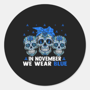 Bandanna Sugar Skull In November We Wear Ribbon Bl Classic Round Sticker