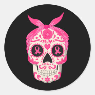 Bandanna Sugar Skull Pink Ribbon Breast Cancer Classic Round Sticker