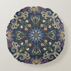 Bandanna with colourful paisley seamless pattern round cushion