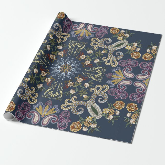 Bandanna with colourful paisley seamless pattern wrapping paper (Unrolled)