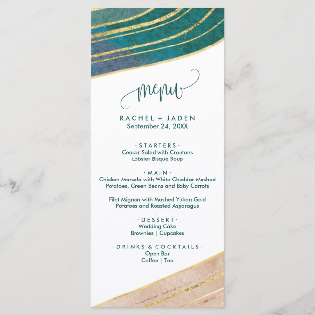 Banded Gemstone | Emerald Dinner Menu Card (Front)