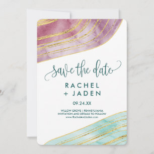 Banded Gemstone   Mauve Save the Date Card