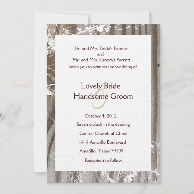 Banded Wood Blossoms Wedding Invitation (Front)