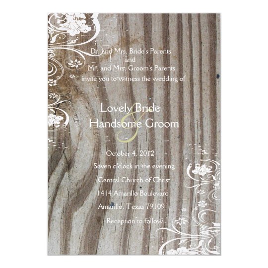 Banded Wood Look Shabby Lace Wedding Invitation
