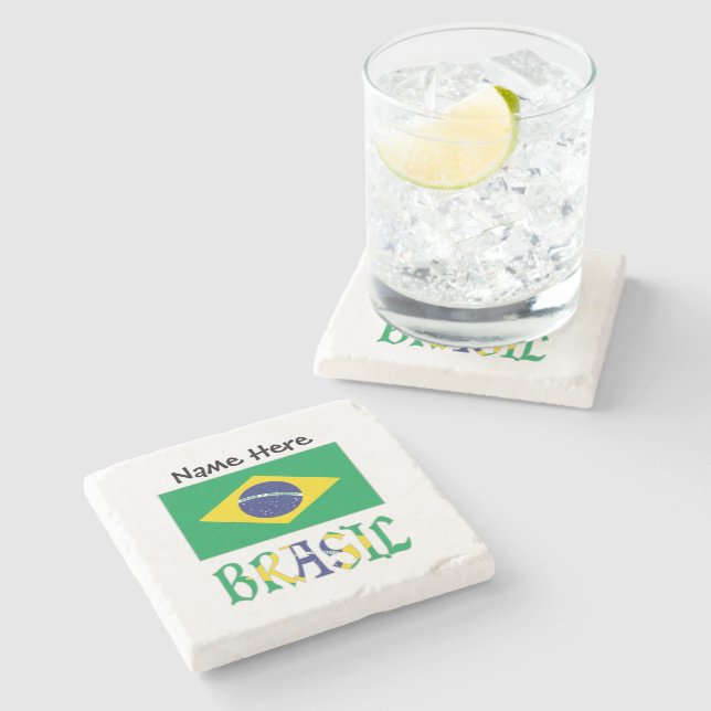 Bandeira do Brasil e Brasil Come o Nome Stone Coaster (Side)