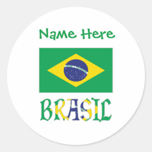 Bandeira do Brasil Personalised Name Classic Round Sticker