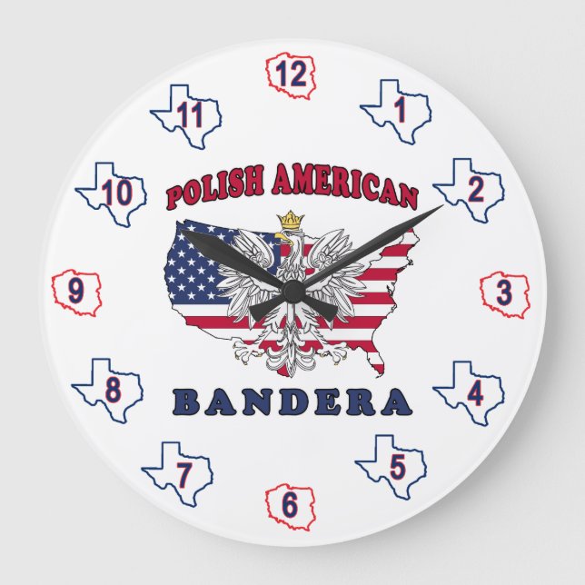 Bandera Texas Polish American Large Clock (Front)