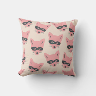 Bandit Fox Heads: Pink Beige Pattern Cushion