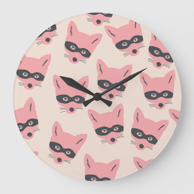 Bandit Fox Heads: Pink Beige Pattern Large Clock (Front)