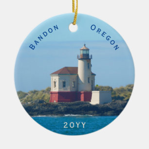 Bandon Lighthouse Oregon Dated Christmas Ceramic Ornament