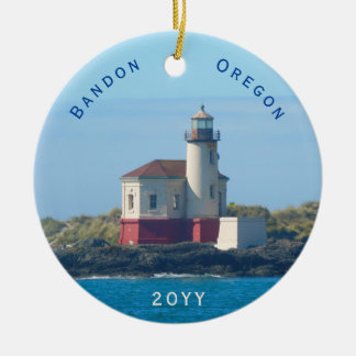 Bandon Lighthouse Oregon Dated Christmas Ceramic Ornament
