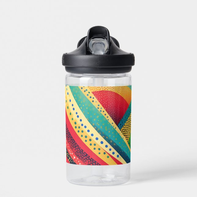 Bands of vivid colour with dots water bottle (Front)