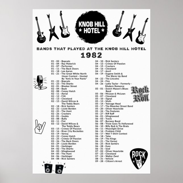 Bands That Played At The Knob Hill Hotel 1982 Poster (Front)