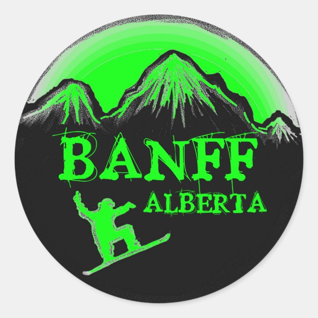 Banff Alberta Canada green snowboard stickers (Front)