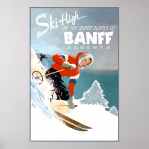 Banff Alberta Canada Travel Poster Snow Ski