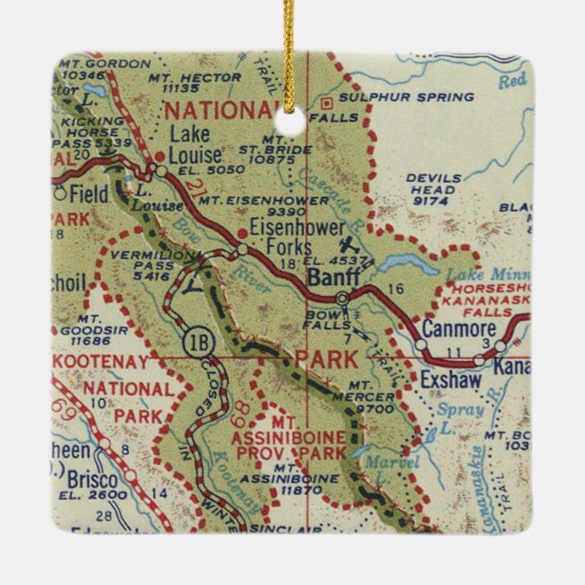 Banff Alberta Vintage Map Ceramic Ornament (Back)