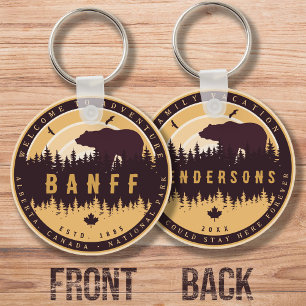 Banff Canada Rocky Mountains Vintage Camping Key Ring