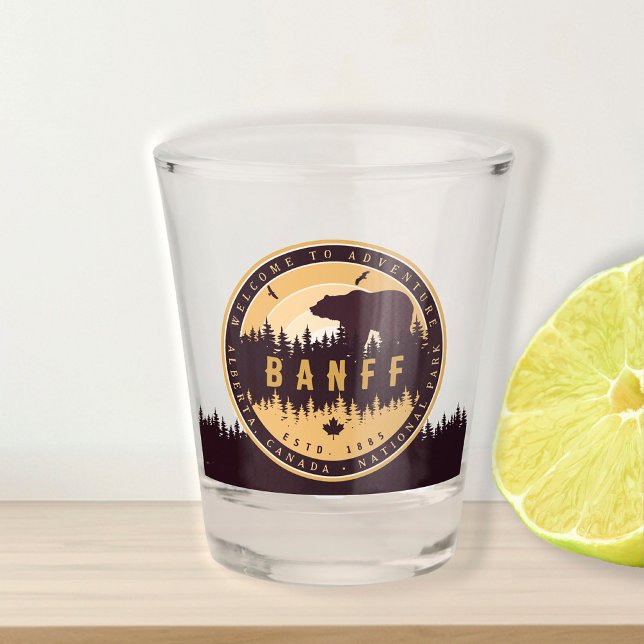 Banff Canada Rocky Mountains Vintage Camping Shot Glass (Creator Uploaded)
