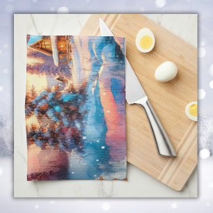 Banff Canada Watercolor Sketch    Tea Towel