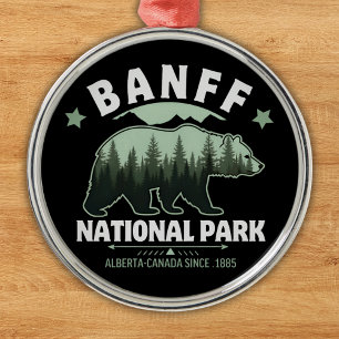 Banff National Park Adventure – Watercolor Bear Metal Ornament