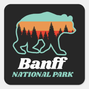 Banff National Park Bear Retro Vintage Square Sticker