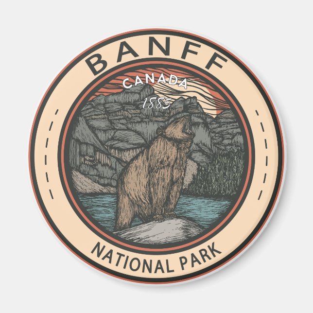 Banff National Park Canada Travel Emblem Vintage Magnet (Front)