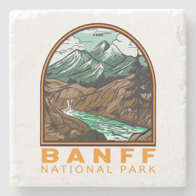 Banff National Park Canada Travel Vintage Stone Coaster (Front)