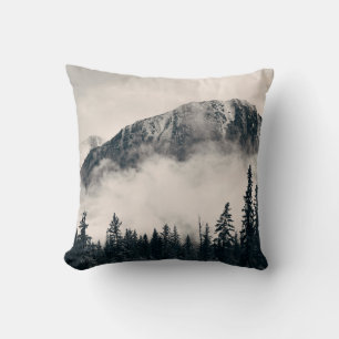 Banff national park foggy mountains and forest in cushion
