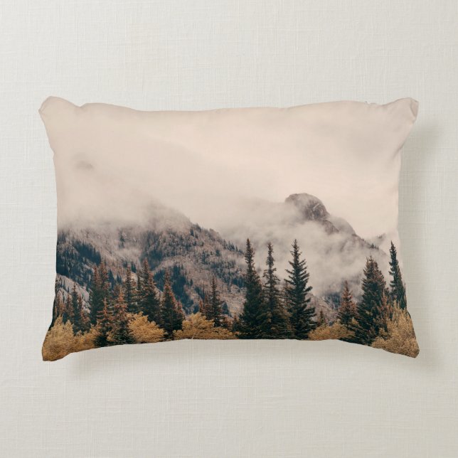 Banff national park foggy mountains and forest in  decorative cushion (Front)