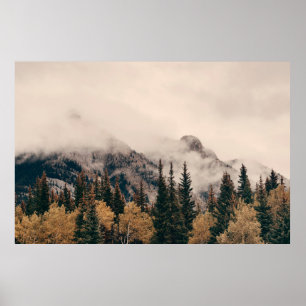 Banff national park foggy mountains and forest in  poster