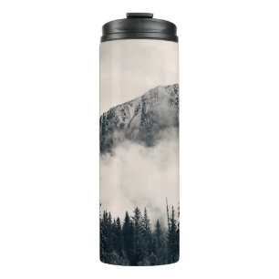 Banff national park foggy mountains and forest in  thermal tumbler
