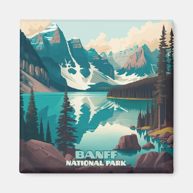 Banff National Park Moraine Lake Retro Magnet (Front)