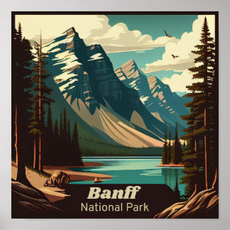 Banff National Park Square Vintage  Poster
