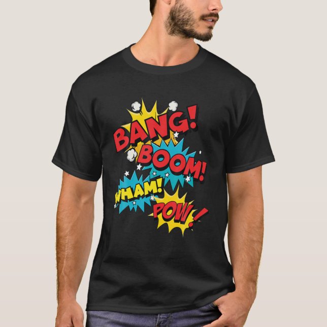 Bang Boom Pow Wham Comic Bubbles Vintage T-Shirt (Front)