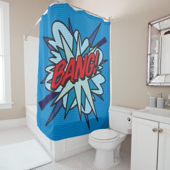BANG Fun Retro Comic Book Pop Art Shower Curtain (In Situ)