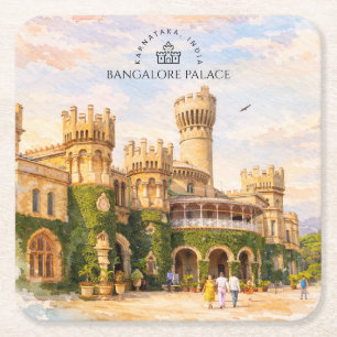 Bangalore Palace India Watercolor Travel Memory Square Paper Coaster