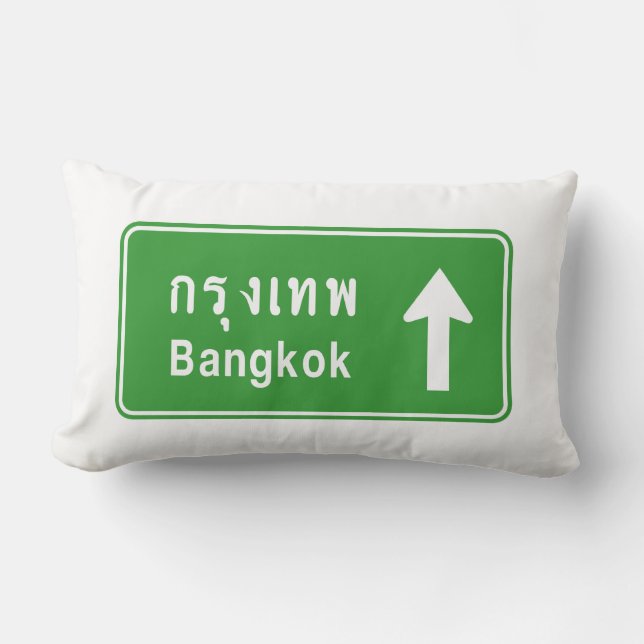 Bangkok Ahead ⚠ Thai Highway Traffic Sign ⚠ Lumbar Cushion (Front)