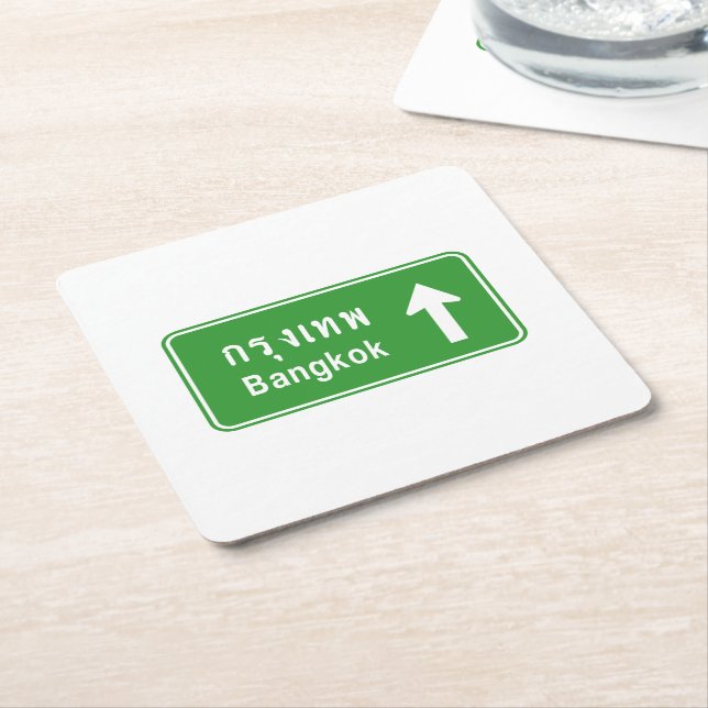 Bangkok Ahead ⚠ Thai Highway Traffic Sign ⚠ Square Paper Coaster (Angled)