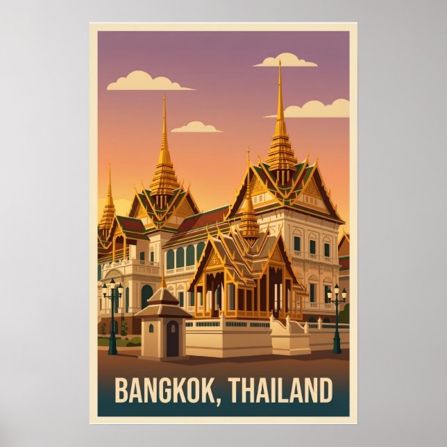 Bangkok Grand Palace Night Vintage Travel Poster (Front)