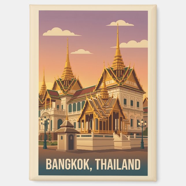 Bangkok Grand Palace Night Vintage Travel Poster Magnet (Front)