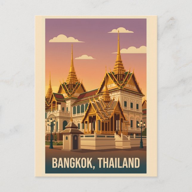 Bangkok Grand Palace Night Vintage Travel Poster Postcard (Front)