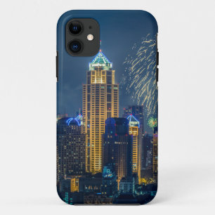 Bangkok skyline at new years eve night panorama iPhone 11 case