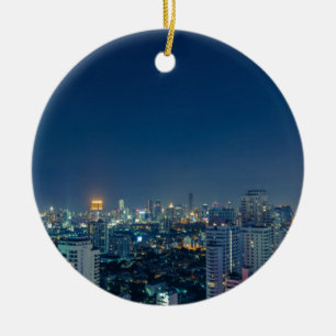Bangkok skyline at night panorama ceramic ornament